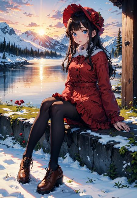 18166-4140751792-masterpiece, best quality, winter, snow field, 1girl, bangs, blue eyes, blunt bangs, bonnet, brown footwear, brown hair, dress,.png